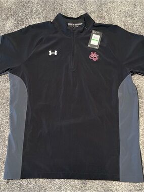 Under Armour Men’s Black 1/4 Zip Pullover with Gray Panels and Red Logo